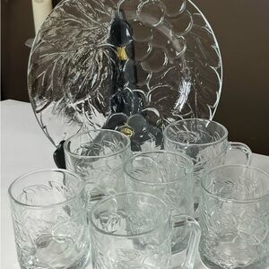 Vintage Clear by KIG Indonesia glass dinnerware/mugs embossed fruit texture